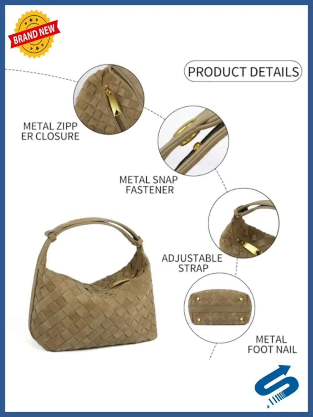 Faux Suede Woven Hobo Handbag Women's Small Shoulder Purse Adjustable Strap